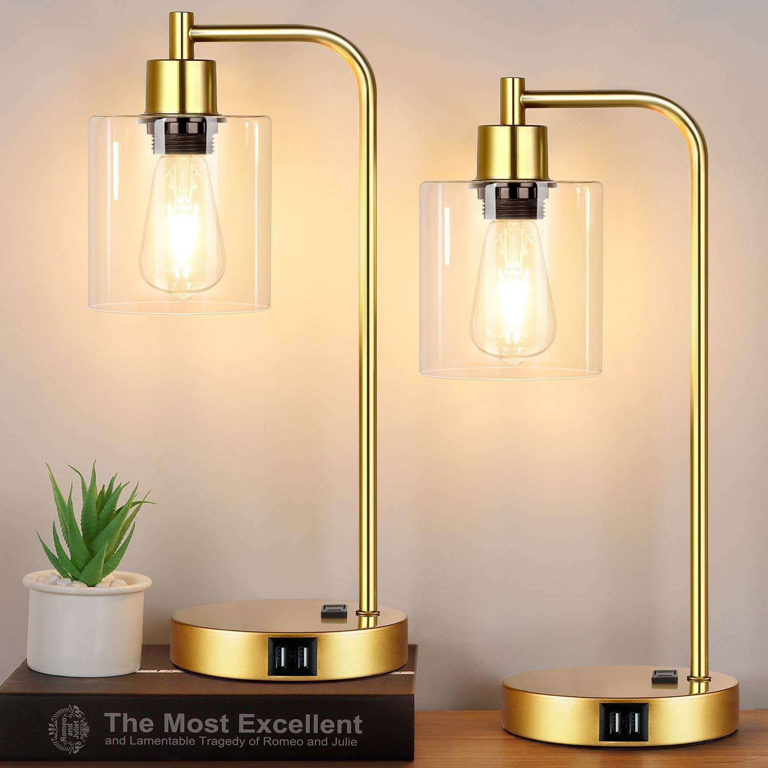 Industrial Touch Control Table Lamps Set of 2 - Gold Nightstand - Big J's Showstoppin' Store